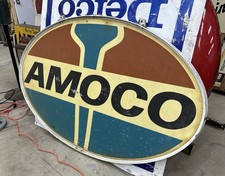 LARGE Vintage AMOCO Double Sided Swinger Sign Gas Oil Mancave Garage Standard picture
