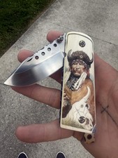 Amazing Gene Baskett 1911 Custom Knife W Garbo Scrimshaw Native Grips - Wow picture