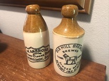 Antique Old Mill Brewery & W. Ambrose Ginger Beer Stoneware Bottle Newport Isle picture