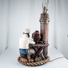 VINTAGE Nautical Wood Carving Fisherman's Boat Dog Large Floor Lamp 30
