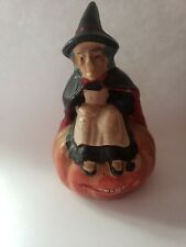 Antique Paper Mache Composition Halloween Witch Jack-O-Lantern Candy Container picture