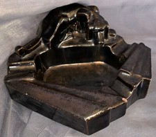 Mosaic Tile Co. Art Deco Dog Ash Tray Gunmetal Glaze Geometric Cubist Shape picture
