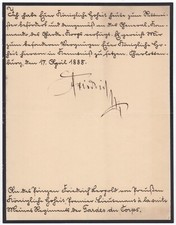 Frederick III. - Exceedingly rare letter signed as King & Emperor (1888/ 99days) picture