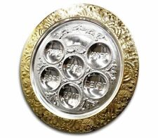 Magnificent Seder Plate - Gold & Silver Plated with Filigree Design Passover picture