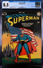 1943 SUPERMAN #24 CLASSIC AMERICAN FLAG COVER (DC) CGC 8.5 VF+ White Pages Pop 4 picture