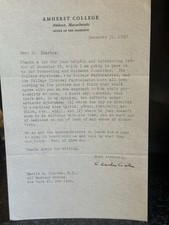 AMHERST COLLEGE Letter Charles Cole President Signed To Dr. Martin L. Charles picture