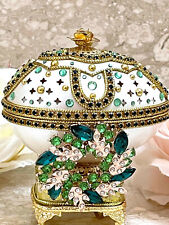 St Patrick's Day Faberge egg style Emerald + Peridot Bracelet Handmade 24k Gift picture