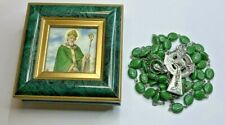 † BLESSED MODERN STYLE IRISH CLOVER ETHCED GREEN OVAL GLASS ROSARY 37 1/2