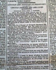 Rare Abraham Stephen Lincoln Douglas Debates #2 Freeport Illinois 1858 Newspaper picture