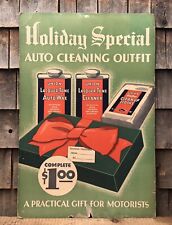 Vintage UNION Oil Can Auto Cleaning Outfit Holiday Special Advertising Sign 30” picture