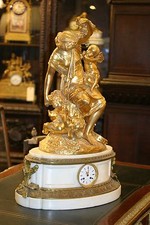 ANTIQUE PALATIAL FRENCH GILDED BRONZE MANTEL CLOCK, C.1880 CHERUBS,S. MOREAU picture