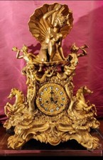 FRENCH ANTIQUE MANTLE CLOCK. GILT BRONZE Venus-Pegasus-Mermen- Dolphins 19th C. picture