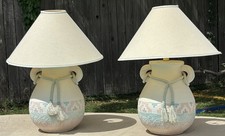 Big Vintage Pair Weed Pot Vase Lamps Pastel Southwest Navajo Beach Mid Century picture