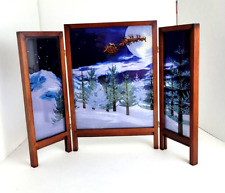 Wooden Tri-Fold Glass Screen w/SANTA'S SLEIGH & REINDEER SCENE - 14