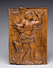 Antique 18thc wood carved wall plaque Saint Sebastian south europe rare picture