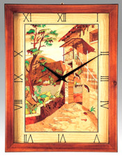 Wall Clock in Wood Handcrafted Design in Italy No Roman Numerals picture