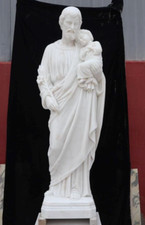 Nice Life Size Carved Marble Statue of St. Joseph with Child, 6' - TF550 picture