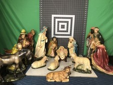 Nativity Christmas Figures Plaster Japan Vintage Large Set of 16 picture