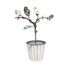 Attilio Codognato Signed 800 Silver & Red Coral Holly Tree Objet d'Art, Ca. 1990 picture