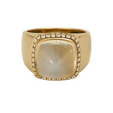 FRED - Sugar Loaf - Yellow Gold Milky Quartz and Diamond Ring. Small Model. picture