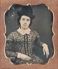 Pretty Young Woman With Men's Hat Unusual Fashion 1/6 Plate Daguerreotype F431 picture