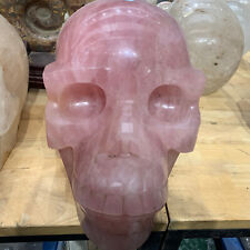143LB Natural pink rose crystal crystal Hand Carved Skull reiki Healing 1pc picture