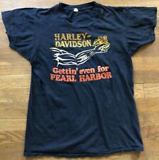Harley Davidson T Shirt Gettin Even For Pearl Harbor WWII 1970s Vintage Medium picture