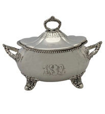 ANTIQUE 1892 GORHAM 925 STERLING SILVER HANDMADE MONOGRAMMED ORNATE OVAL TUREEN picture