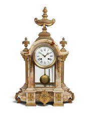Enormous Antique 15 Day French Crystal Regulator Clock, Portico Style Stone Case picture