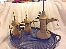 3 Antique Middle Eastern Brass Coffee Pots Vintage In Excellent Condition  picture
