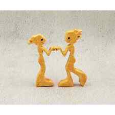 Hand carved wooden couple figurine Pair mini maple burl wood picture