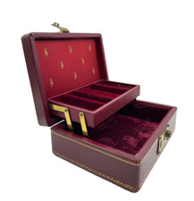 ANTQUE VICTORIAN LRG FRENCH GOLD FLEUR-DE-LIS EMBOSSED LEATHER JEWELRY BOX CHEST picture