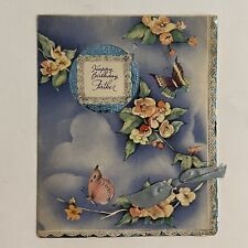 VINTAGE HAPPY BIRTHDAY FATHER GREETINGS CARD FLOWERS & BUTTERFLIES #R8012 picture