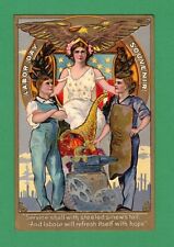 SCARCE VINTAGE LABOR DAY POSTCARD LADY LIBERTY WITH WORKERS EAGLE picture