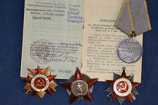 ORIGINAL SOVIET RUSSIAN GROUP AWARD 2 PATRIOTIC WAR ORDER BADGE MEDAL DOCUMENTS picture