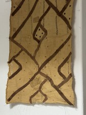 Antique Kuba Cloth African Congo Raffia Textile Tribal Art - Brown 23” x 192” picture