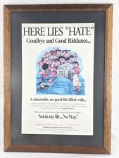 Rare Vintage Poster Social Justice Framed Here Lies Hate Rest in Peace 22
