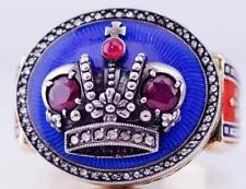 Imperial Russ Faberge Ring 14k Gold Diamond Ruby Enamel-Award Tsar Nicholas II picture