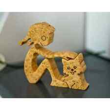 Handmade unique maple burl wood Cat and owner home decor picture