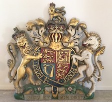 Large Vintage British Royal Warrant Coat of Arms HM The Queen - Solid Metal Sign picture