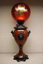 ANTIQUE GWTW VICTORIAN ETCHED GILT GLASS LION SHADE B&H KEROSENE BANQUET LAMP  picture