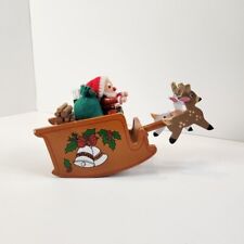 Vintage Animated Wooden Sleigh Reindeer Musical Santa Claus Christmas Decor picture