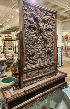 Extraordinary Rare Find Antique Wood Carving Table Screen. Dragon. Circa 1800 picture