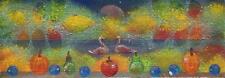 ACEO AUTUMN VERMONT TREES LEAVES FOLIAGE LAKE FRUIT PUMPKIN POND SWAN PAINTING picture