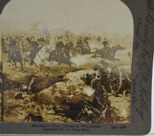 RARE 1886 Stereoscope Card Louis Prang Sheridan's Final Charge at Winchester picture