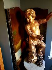 Huge Rare Antique 1850s Wood Putti Santos Or Angel Cherub 36 inch tall. picture