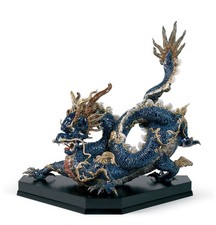 Lladro Great Dragon Blue Enamels Sculpture High Porcelain 01001935 picture