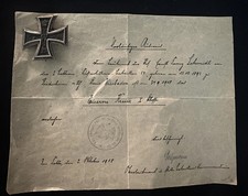 Prussia – Iron Cross 1st Class with Provisional Award Document (1918) picture