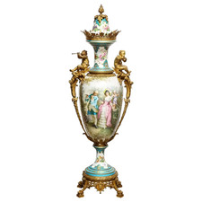 A Palatial French Ormolu-Mounted Sevres Porcelain Hand-Painted Vase and Cover picture