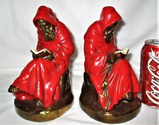 ANTIQUE FRIAR MONK MARION BRONZE CLAD USA STATUE SCULPTURE ROSARY CROSS BOOKENDS picture
